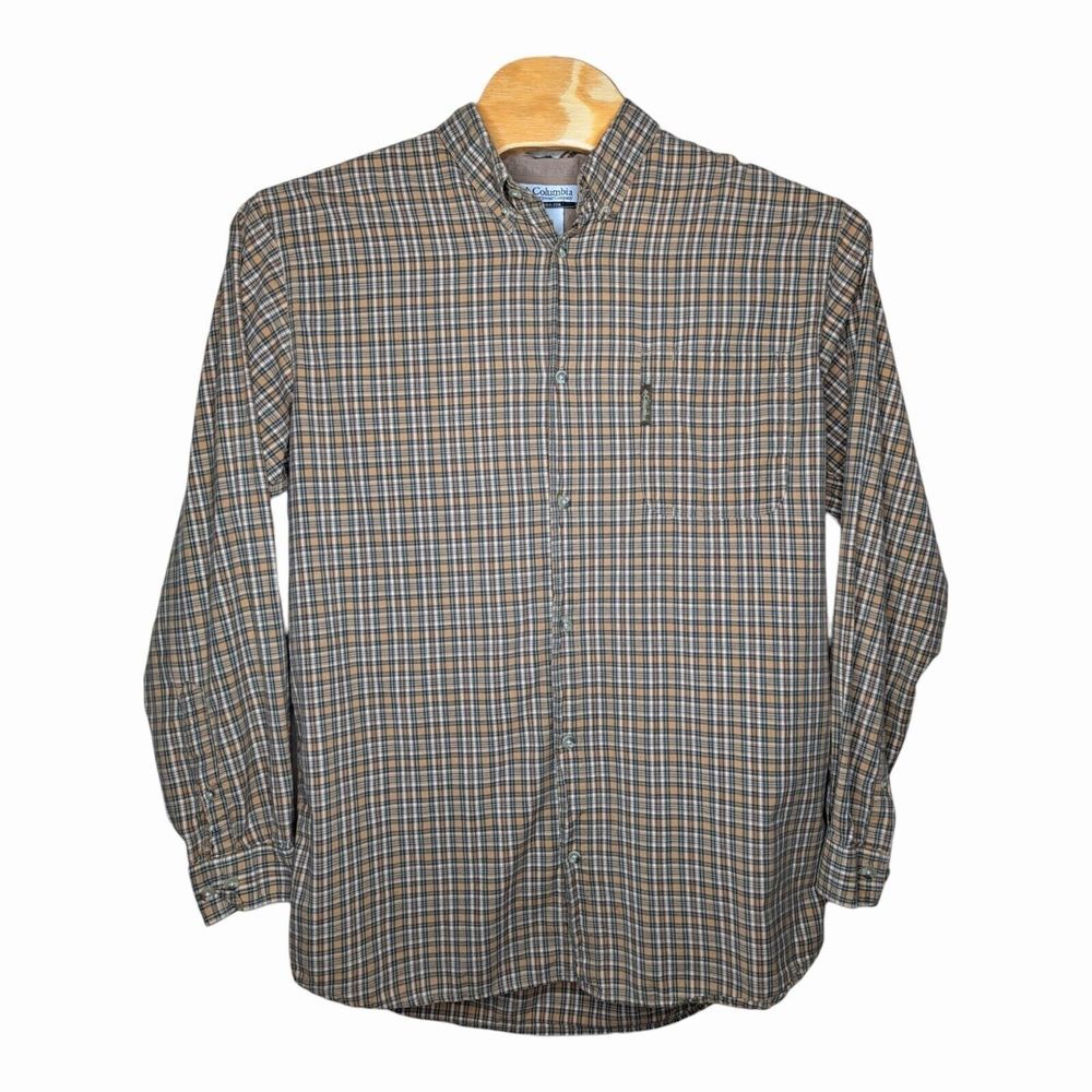Columbia Mens Size XLT Button Down Long Sleeve Shirt Brown Plaid‎ Casual Outdoor